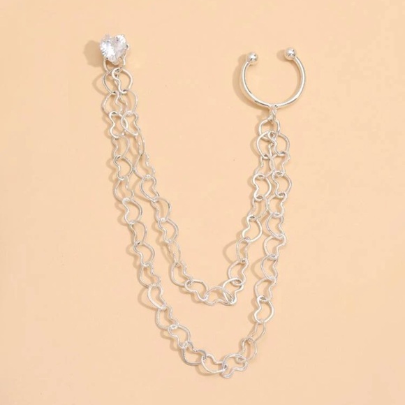 ❤️ Lovely Heart Stud & Heart Chainlink Layered Rhinestone Ear-cuff ❤️ - Picture 2 of 4